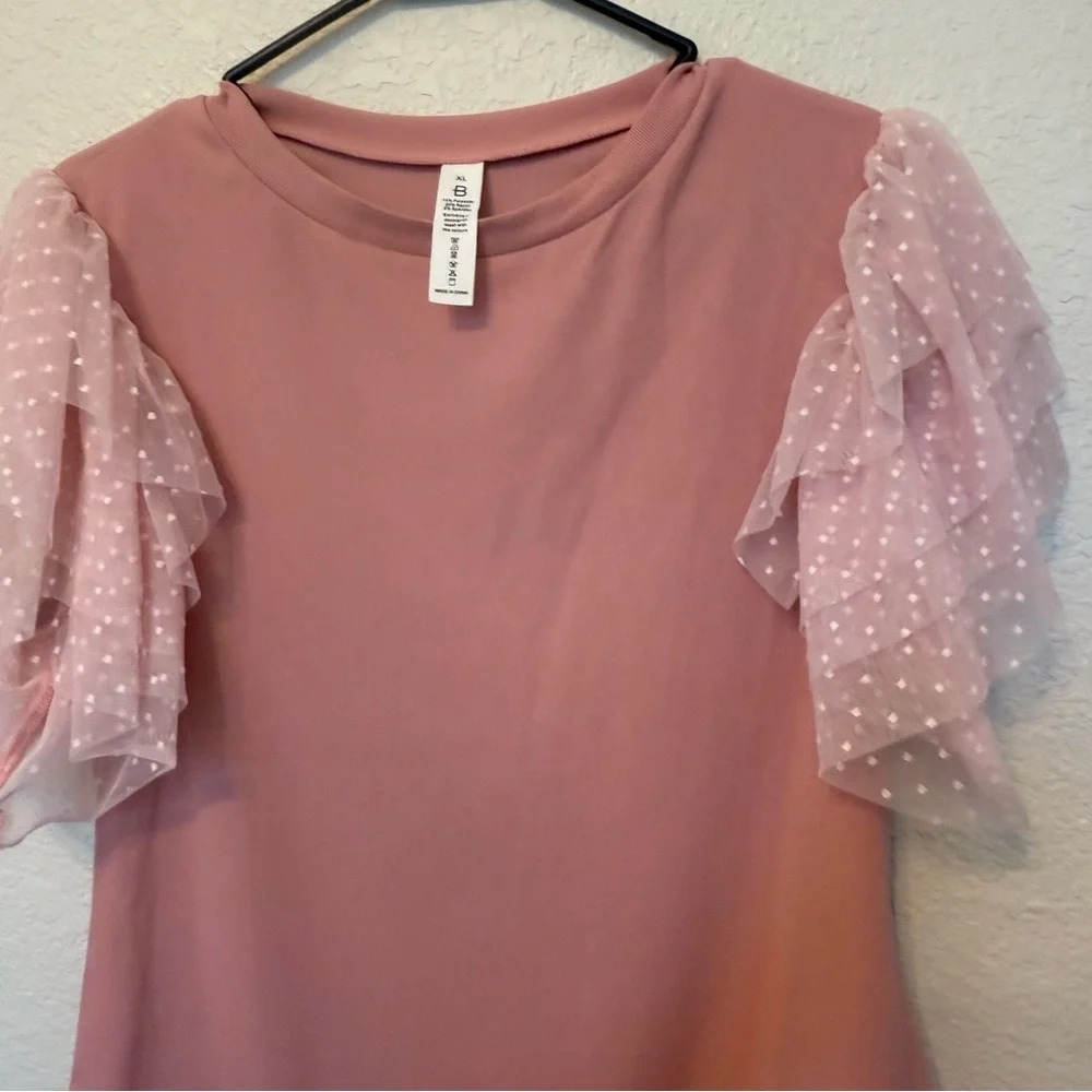 Pink Bodysuit with Ruffled Sleeves XL B - Picture 6 of 9